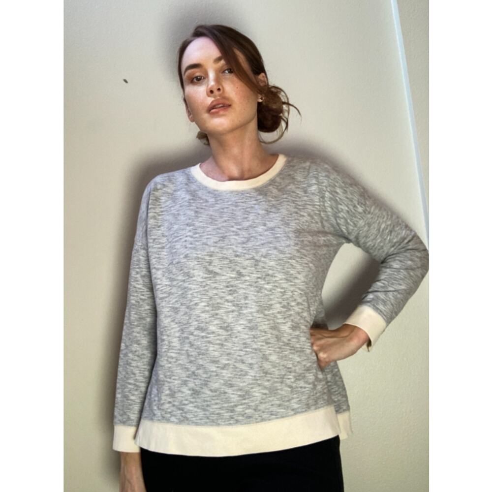 Lilla P Sweater Sweatshirt Gray Cream Loungewear Just Chill ~ Sz L